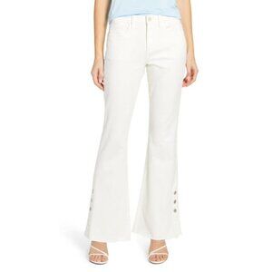 New Wash Lab Women's White High Waisted Raw Hem Side Snap Flare Jeans Size 30